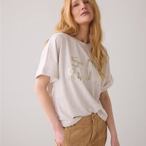 SUMMUM TOP WITH GLITTER PRINT Cream Relaxed Graphic Short Sleeve Tee SZ M